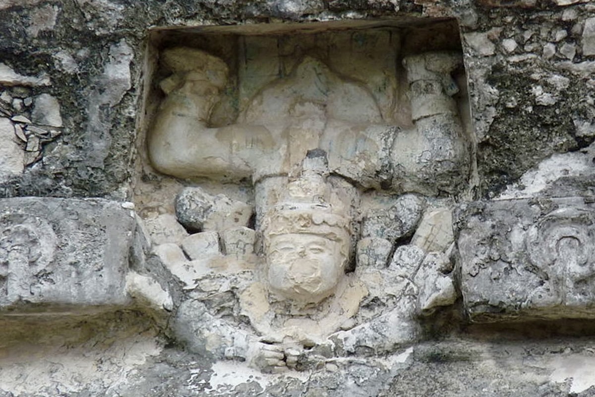 Representations of the Descending God have been found at several sites in Quintana Roo but are most prominent in Tulum. Photo Carlos Rosado van der Gracht